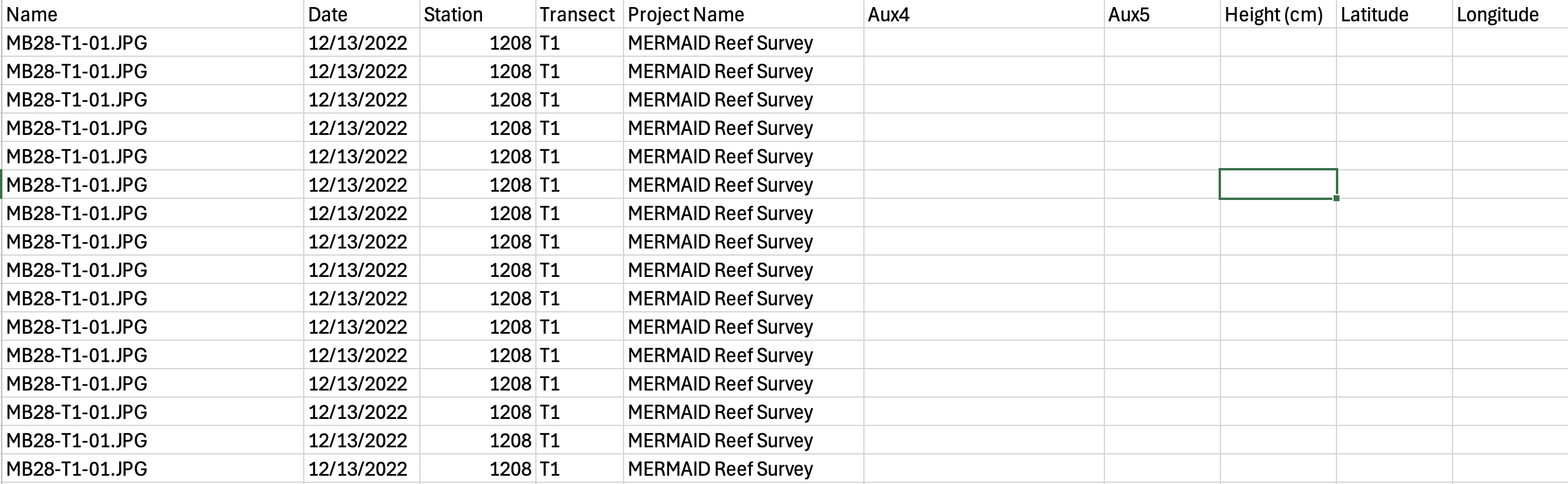 CoralNet export data with auxiliary fields.